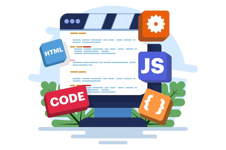 Vector vector illustration computer programming concept with java or html or web design or software