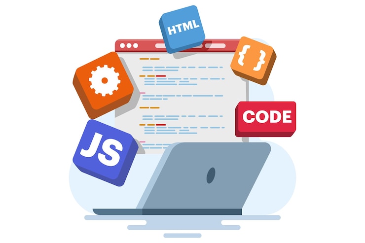 Vector vector illustration computer programming concept with java or html or web design or software