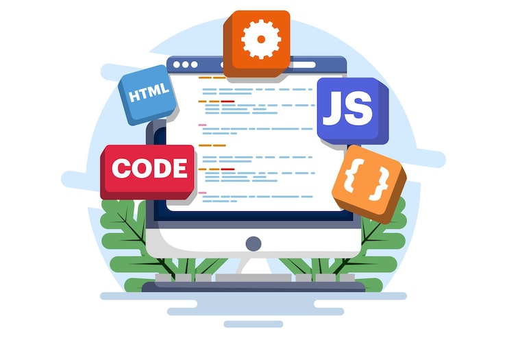 Vector vector illustration computer programming concept with java or html or web design or software