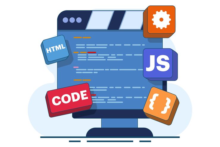 Vector vector illustration computer programming concept with java or html or web design or software