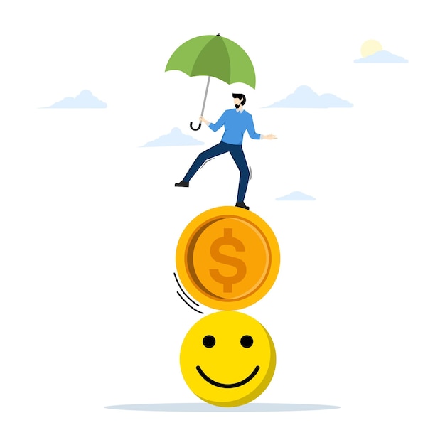 vector illustration of the concept of balance between money and happiness