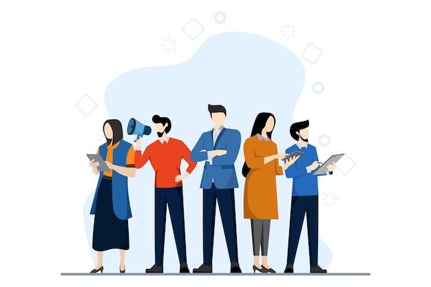 Vector illustration of the concept business team ready to work with group of men and women