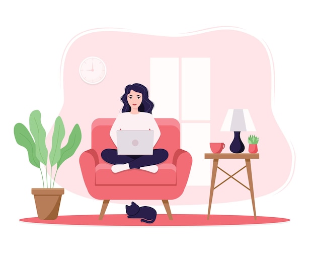 Vector vector illustration concept business woman practicing yoga and meditation in office the girl sits in the lotus position the thought process the inception and the search for ideas time management