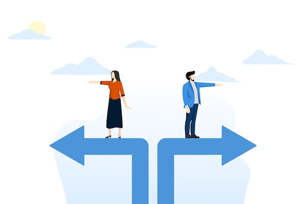 vector illustration of the concept of a couple having different opinions or Conflicting opinions