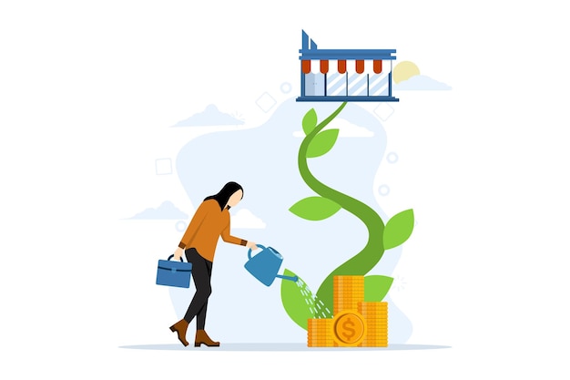 vector illustration on the concept of grow your shop and earn more profit