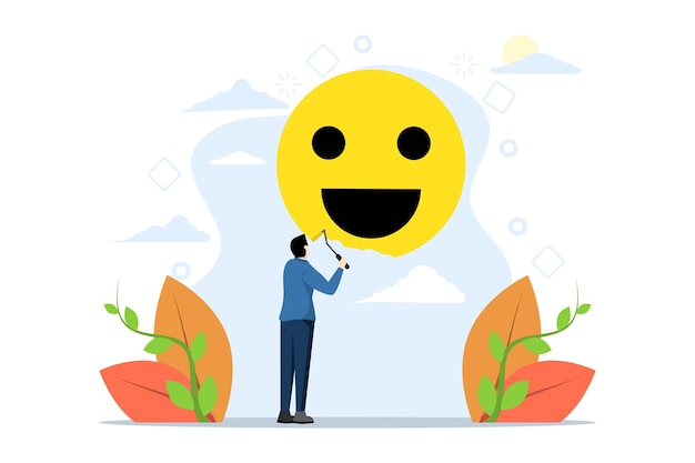 Vector vector illustration of the concept of happiness and positive thinking or motivation for a happy life