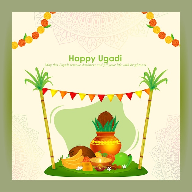 Vector illustration concept of Happy Ugadi Or Gudi Padwa wishes background