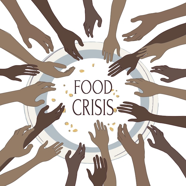 Vector illustration of the concept of hunger The problem of hunger hunger and malnutrition resource mobilization hunger of the population food shortage poor nutrition Food crisis