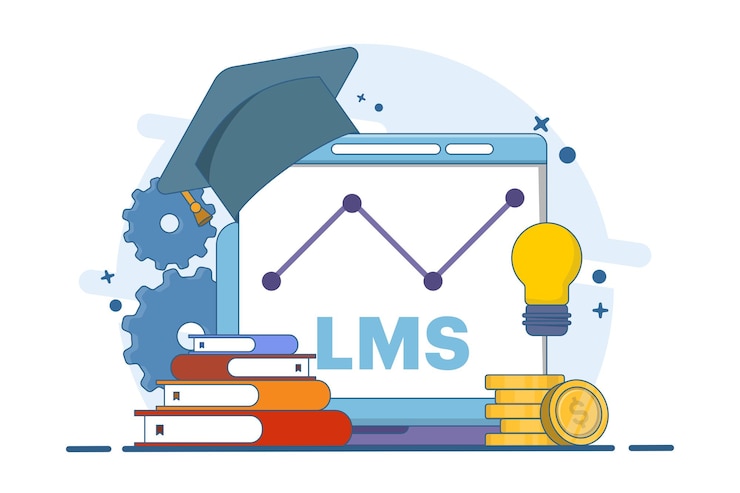 वेक्टर vector illustration of concept of learning management system or lms as online education