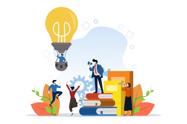 Vector illustration of the concept of looking for new ideas with teamwork in a company