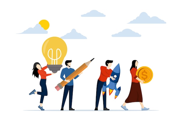 Vector illustration of concept of people building a startup or teamwork and business development