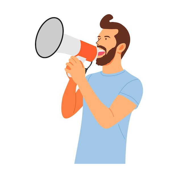 Vector illustration of the concept of a person holding a megaphone