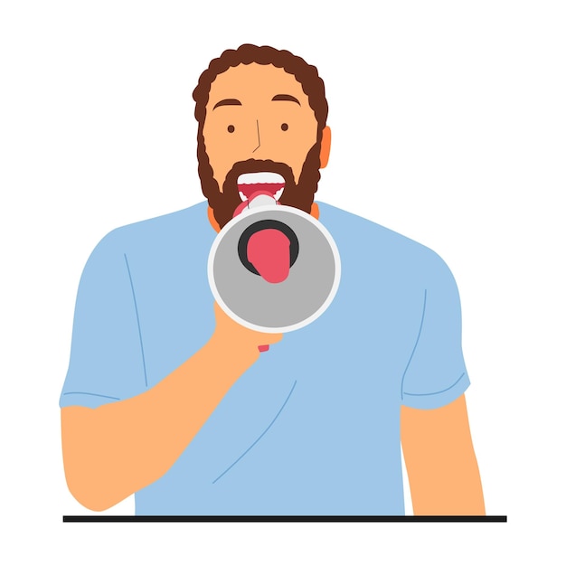 Vettore concetto di illustrazione vettoriale di una persona che urla con un megafono altoparlante