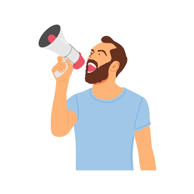 Vector vector illustration concept of a person screaming with a loudspeaker megaphone