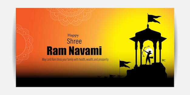 봄 힌두교 축제 Shree Ram Navami의 벡터 일러스트레이션 개념은 인사말을 기원합니다.