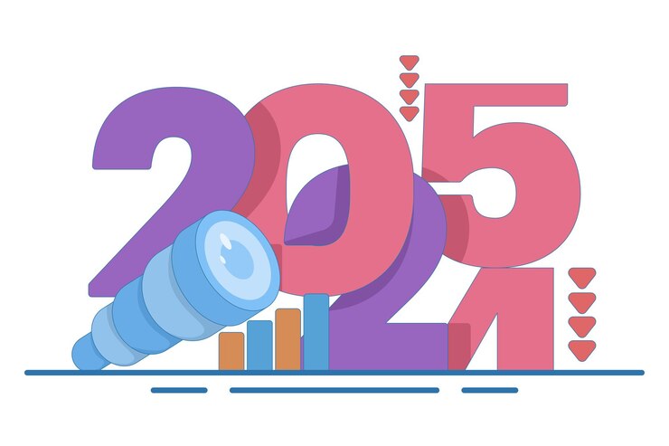 Векторная иллюстрация концепции возможностей успеха в 2025 году с новым бизнес-тарге