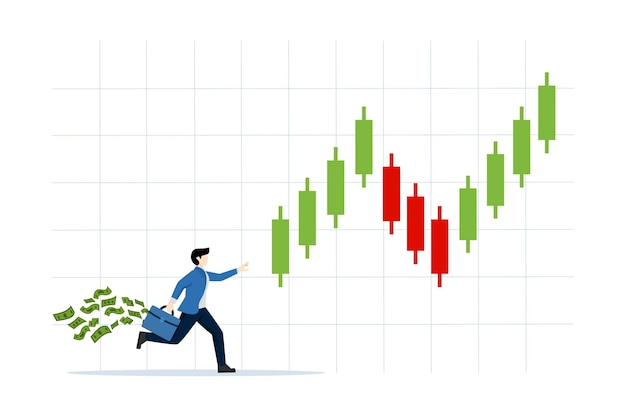 vector illustration of Concept of successful trader with Businessman following candlestick or uptren