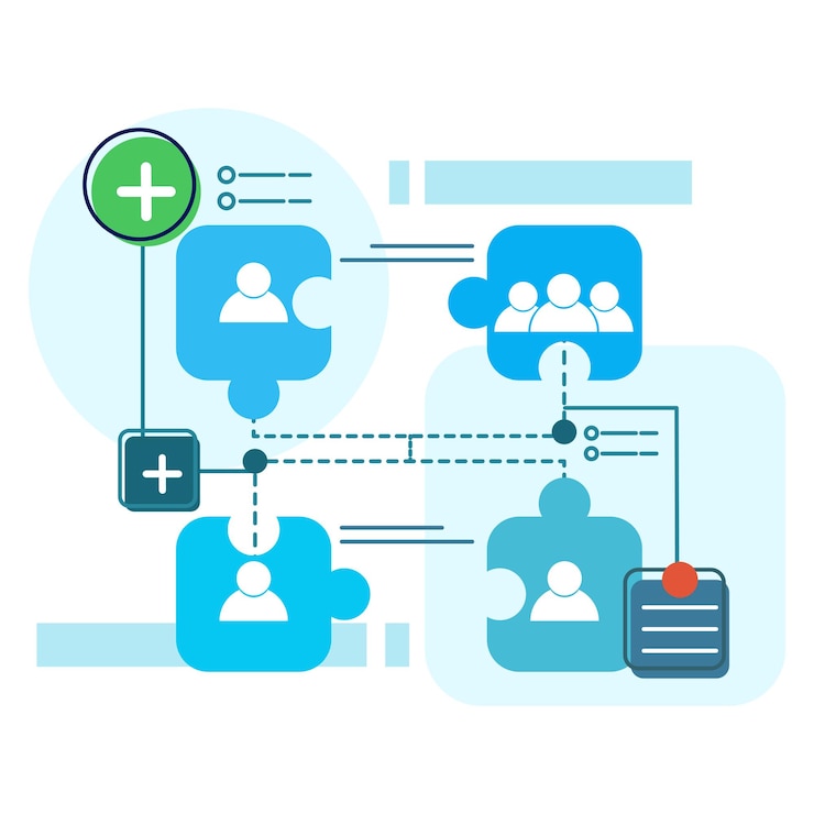 Vector vector illustration concept of team or social connection with human symbols connected as a puzzle
