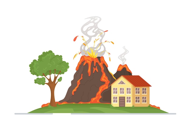 Vector vector illustration of the concept of a volcano in the city on a white background