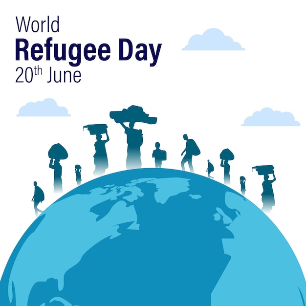 Vettore concetto di illustrazione vettoriale del banner della giornata mondiale del rifugiato