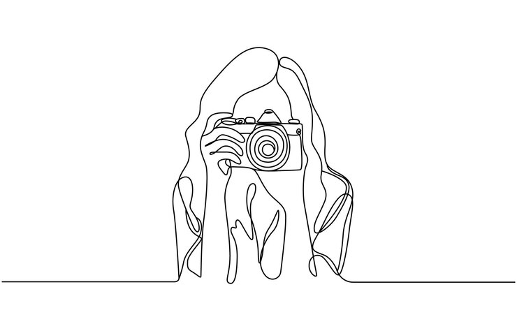 Vector vector illustration continuous line of woman photographing photographer continuous line drawing