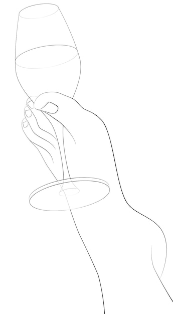 Vector illustration of a contour drawing of a glass of wine with a girl Template for creativity