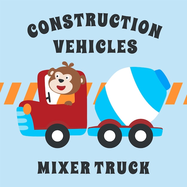 Vector illustration of contruction vehicle with cute litle animal driver Can be used for tshirt print kids wear fashion design invitation card fabric textile nursery wallpaper and poster