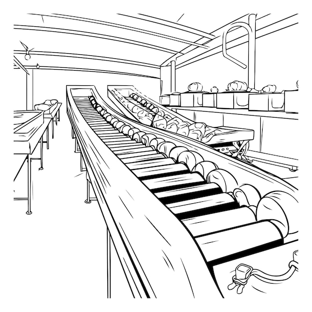 Vector vector illustration of a conveyor belt in a factory line art