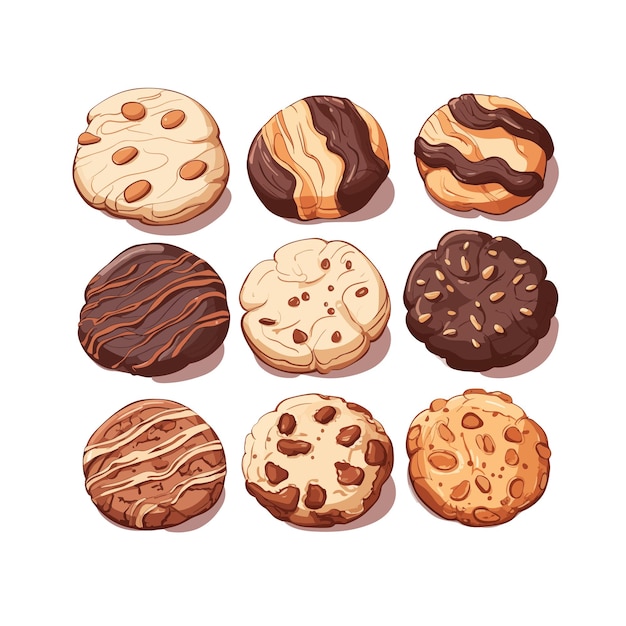 Vector illustration of cookies set with various flavor on white background