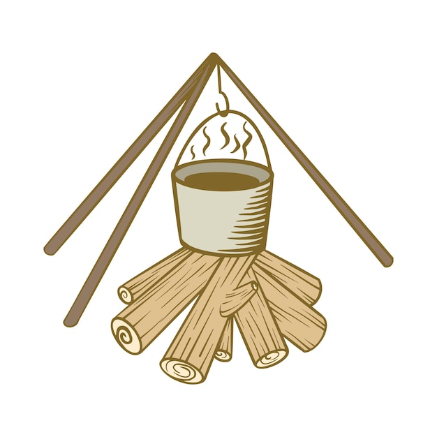 Vector vector illustration of cooking on a bonfire