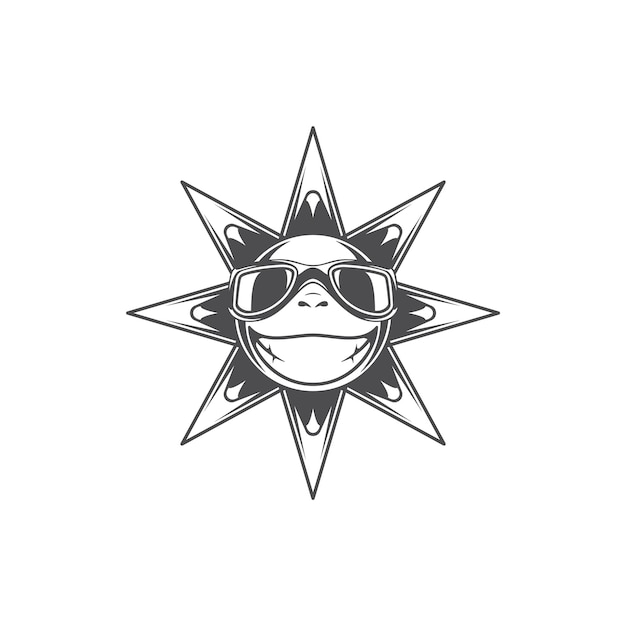 Vector illustration of cool cartoon happy summer sun in sunglasses