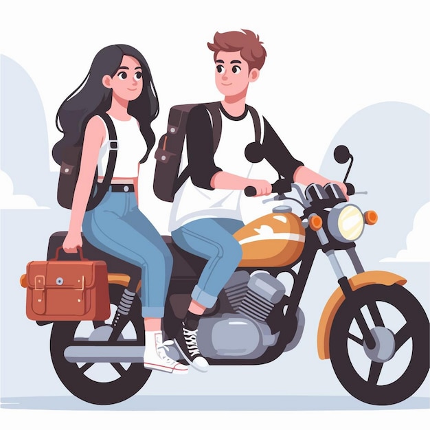 Vector Illustration Of couple biker in flat design style
