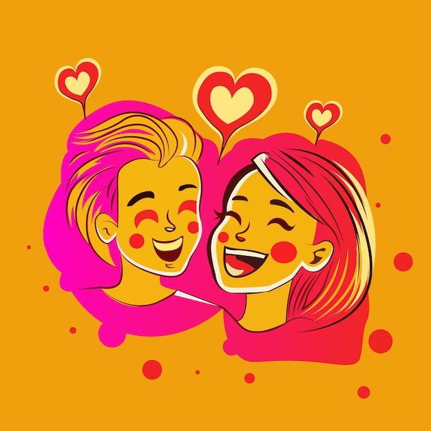 Vector vector illustration of couple smiling happily and chatting