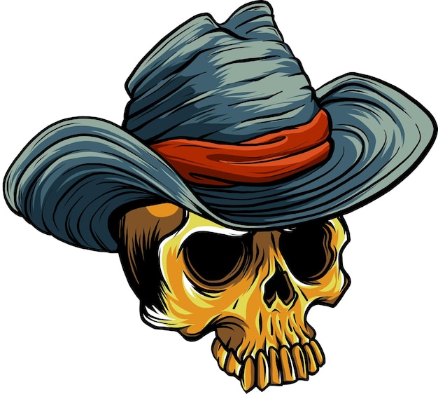 Vector illustration of Cowboy skull on white background