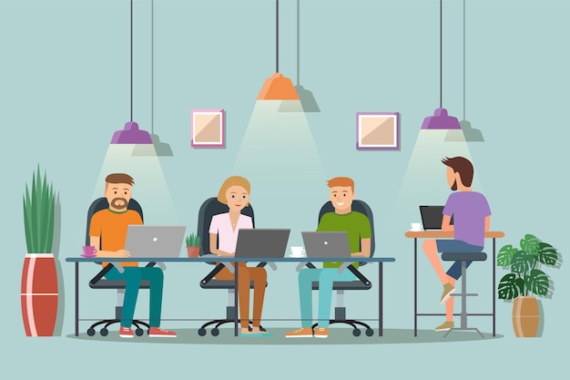 vector illustration of coworking space working place office