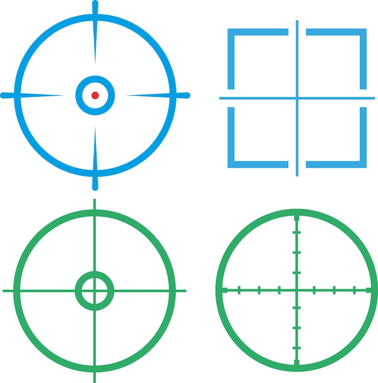Vector vector illustration of crosshair reticle target mark set four different crosshairs