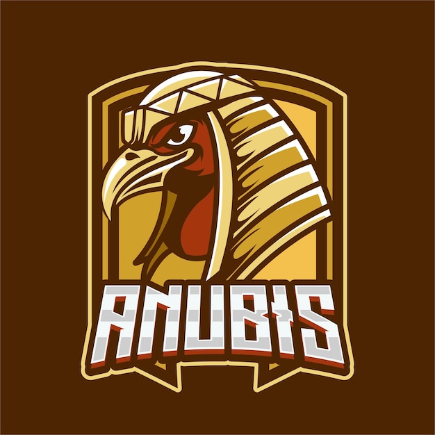 Векторная иллюстрация Голова вороны в традиционном египетском костюме с текстом ANUBIS Логотип Esport