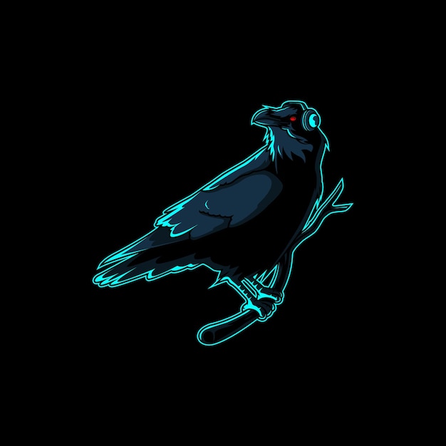 vector illustration of a crow with headset