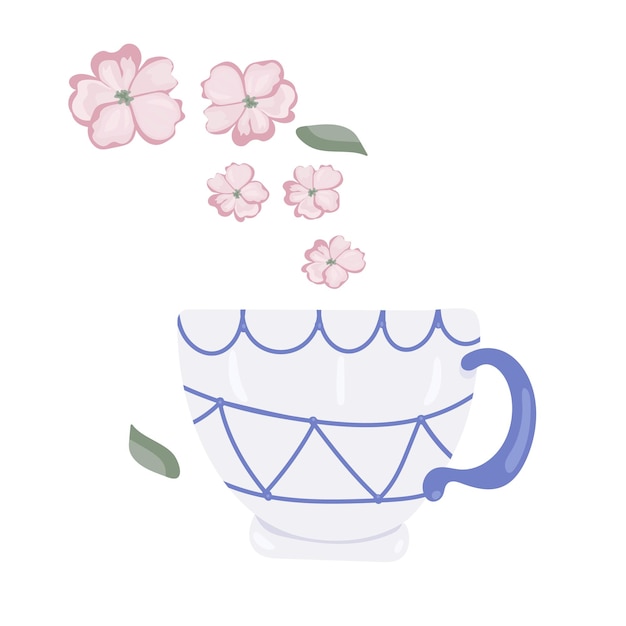 Vector vector illustration of a cup and flowers leaves on a isolated background