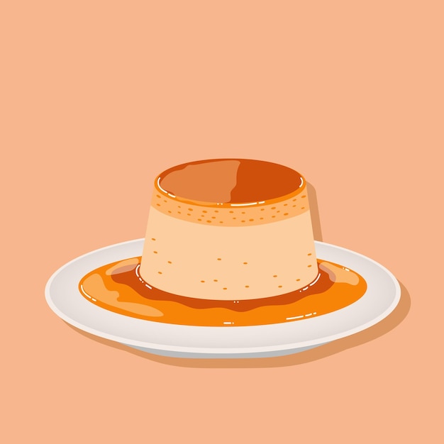 Vector vector illustration of a custard dessert in orange tone