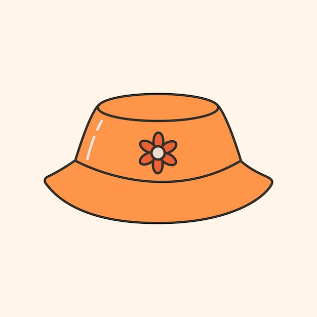 Vector illustration of cute 90s panama hat with flower Cartoon head accessory with daisy