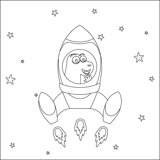 로켓 만화를 타고 있는 귀여운 동물 우주비행사의 벡터 그림