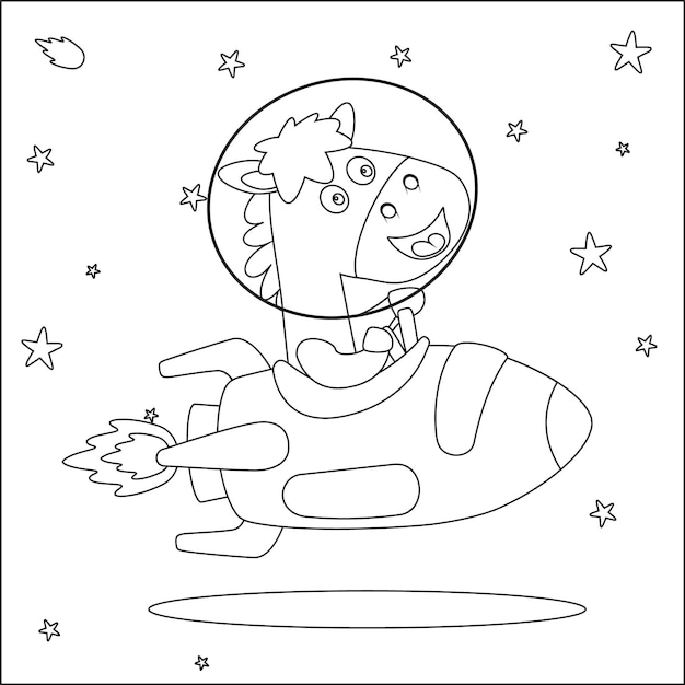 かわいい動物のベクトル イラスト宇宙飛行士乗馬ロケット漫画分離ベクトル図