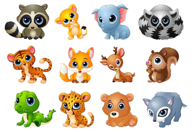 Векторная иллюстрация Cute Animals cartoon set