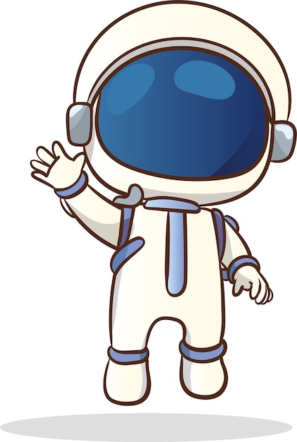 Vector illustration of a cute astronaut in outer space and planets and stars in the background