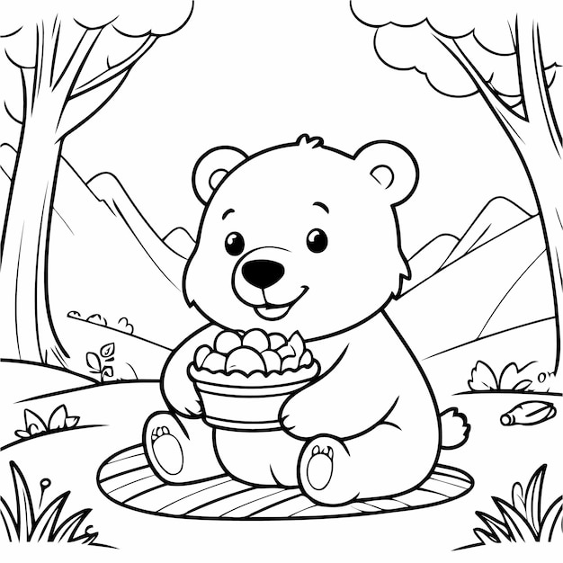 Vector illustration of a cute Bear doodle for kids colouring page