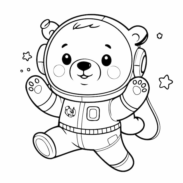 Vector vector illustration of a cute bear drawing for toddlers coloring activity