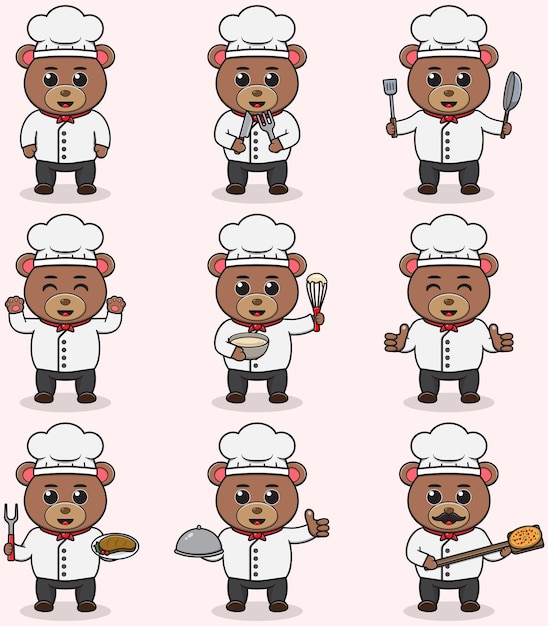 Vector vector illustration of cute bear wearing chef uniform