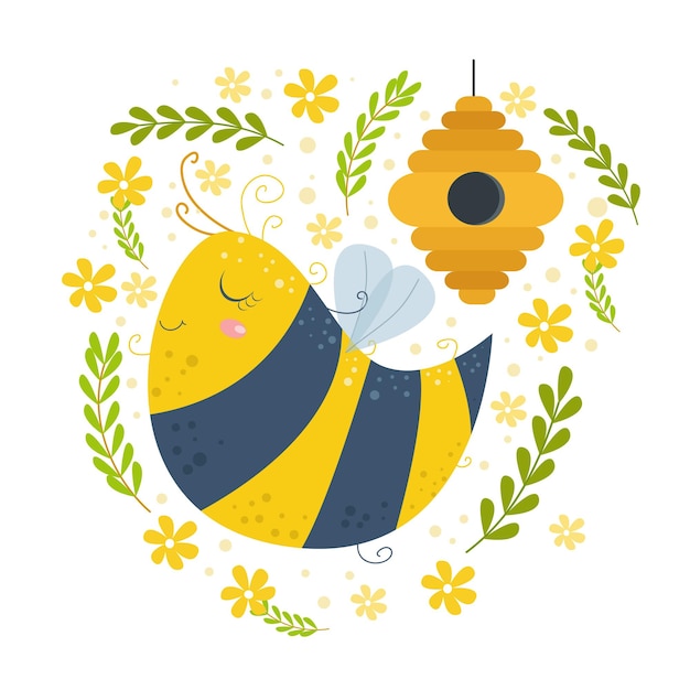 Векторная иллюстрация милого пчелиного рисунка фона