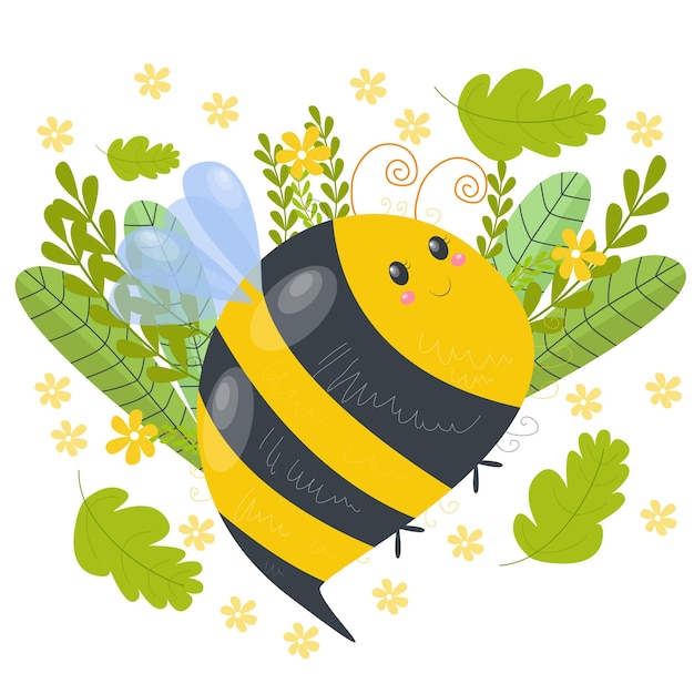 Vector vector illustration of cute bee drawing background